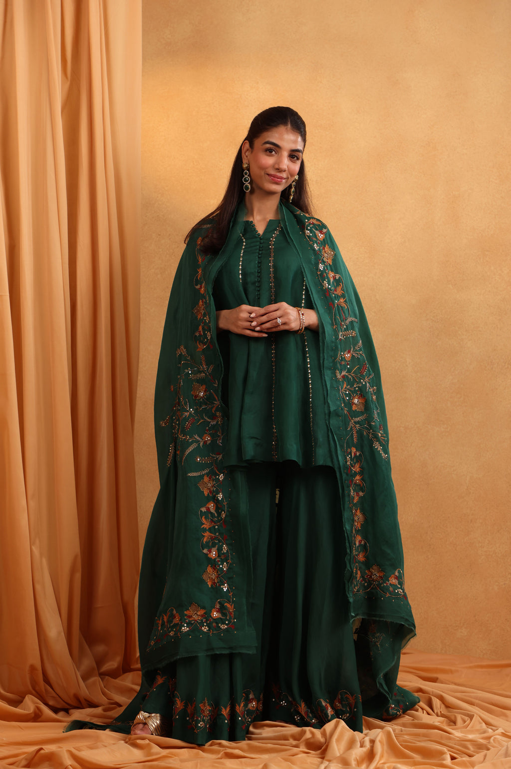 Bottle Green Organza Garara Set