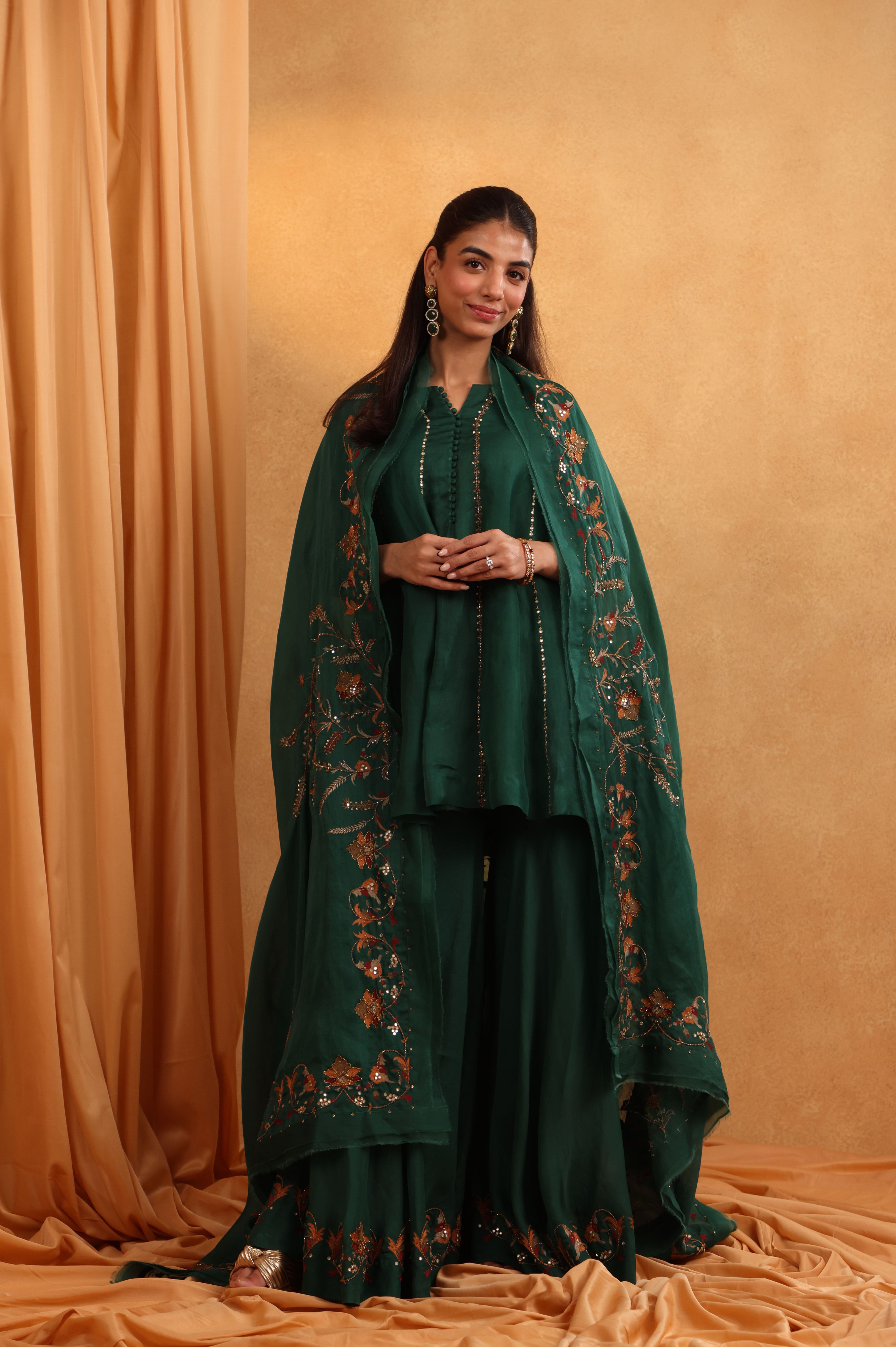 Bottle Green Organza Garara Set
