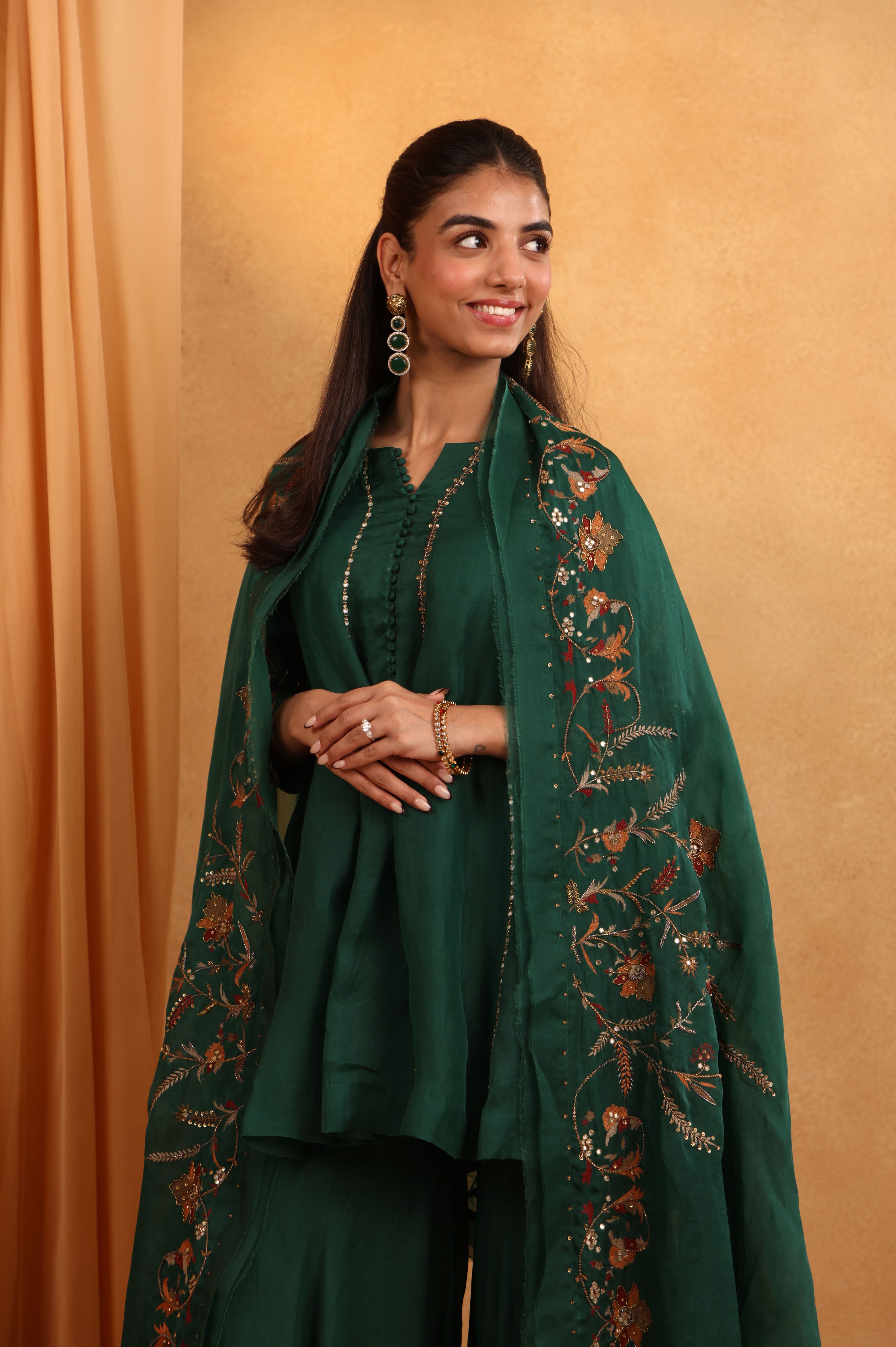 Bottle Green Organza Garara Set
