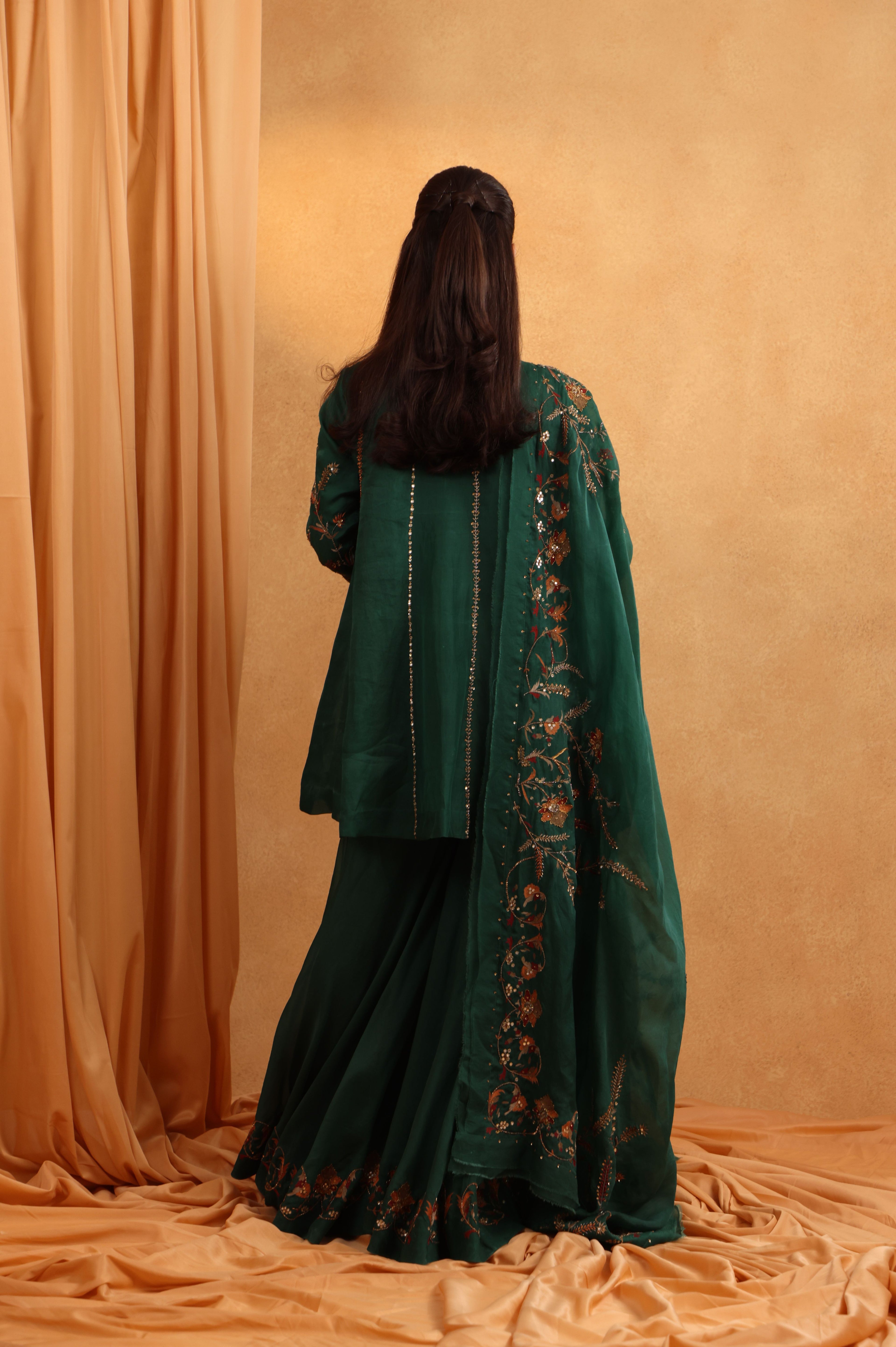 Bottle Green Organza Garara Set