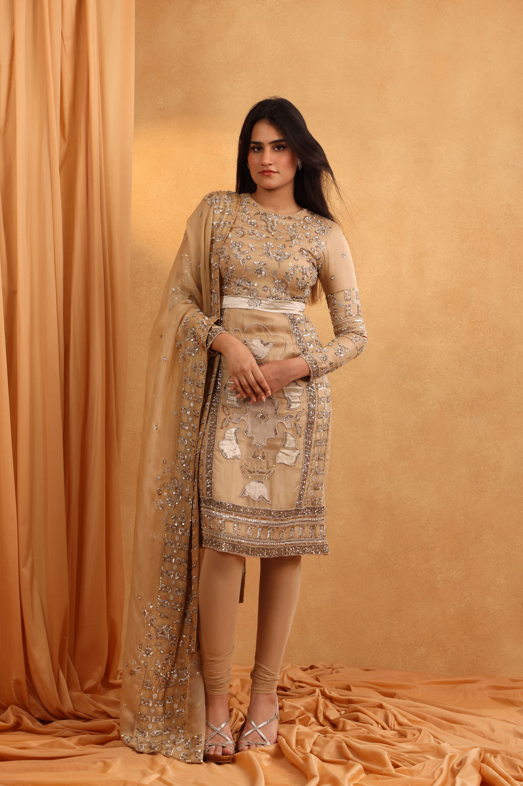Beige Organza Indo-Western Suit Set