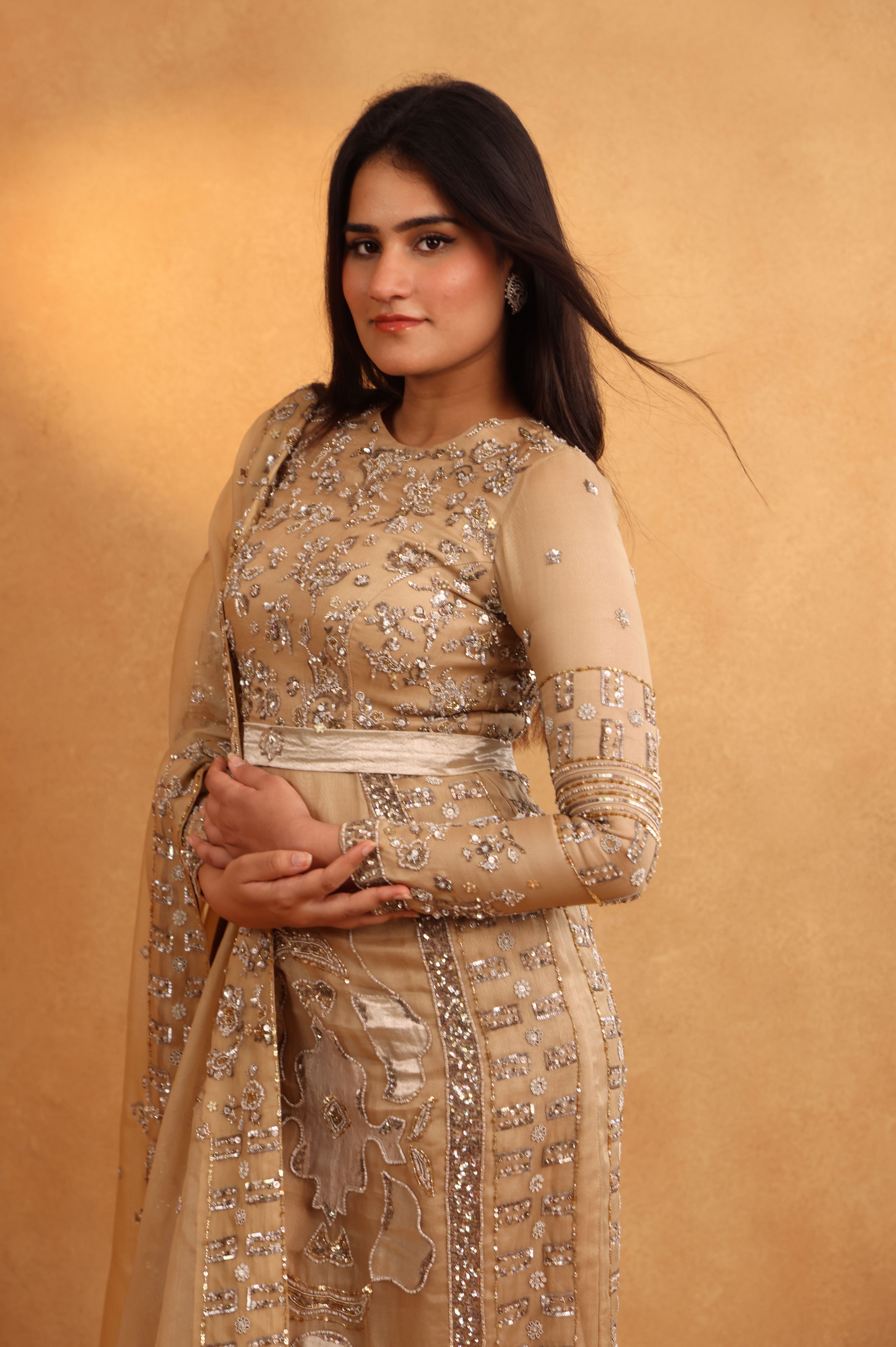 Beige Organza Indo-Western Suit Set