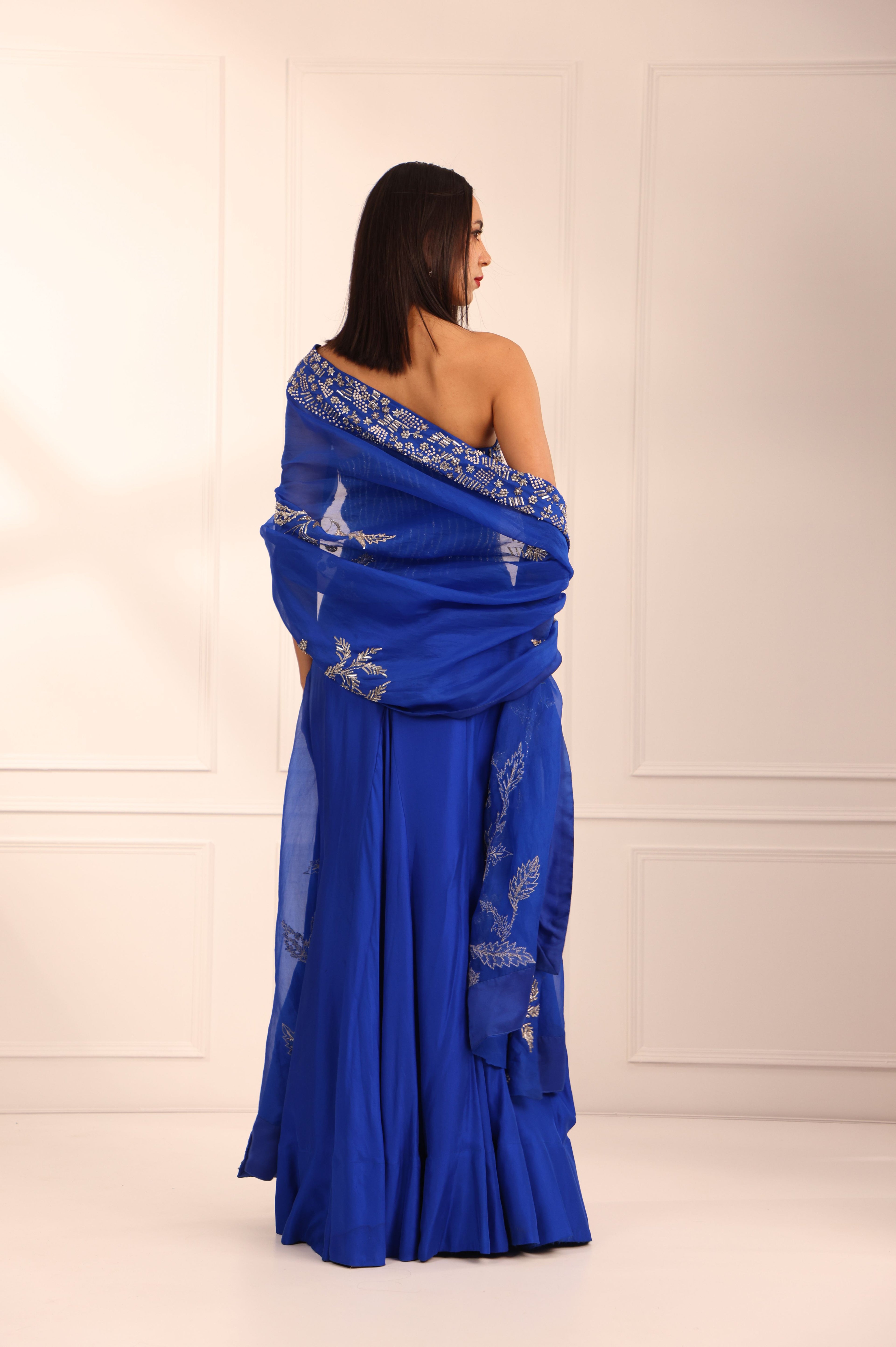 Blue Silk Corset & Fish Skirt Set