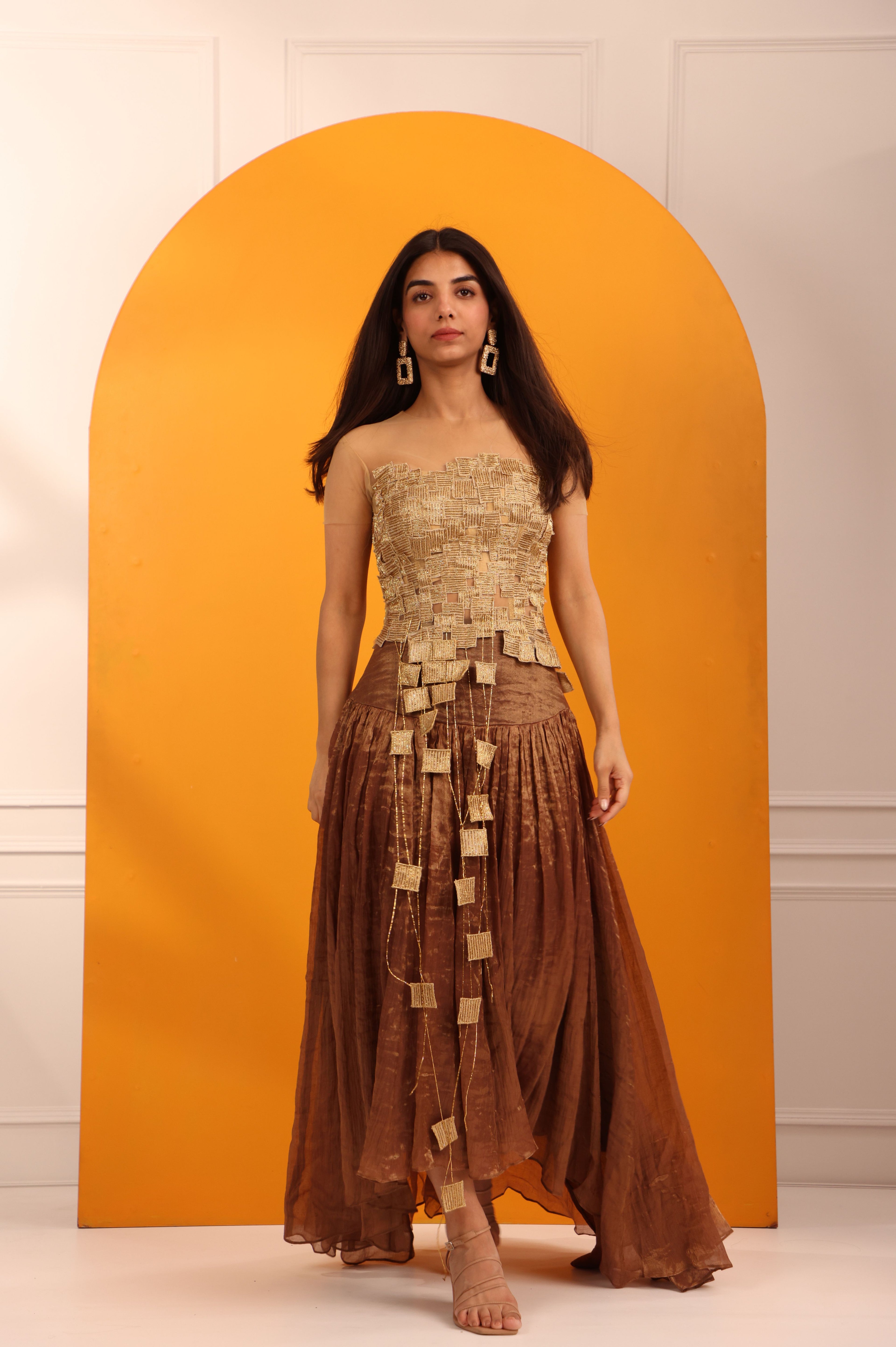 Gold Bronze Tissue Skirt Set