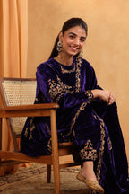 Purple Velvet Short Shirt & Salwar Set