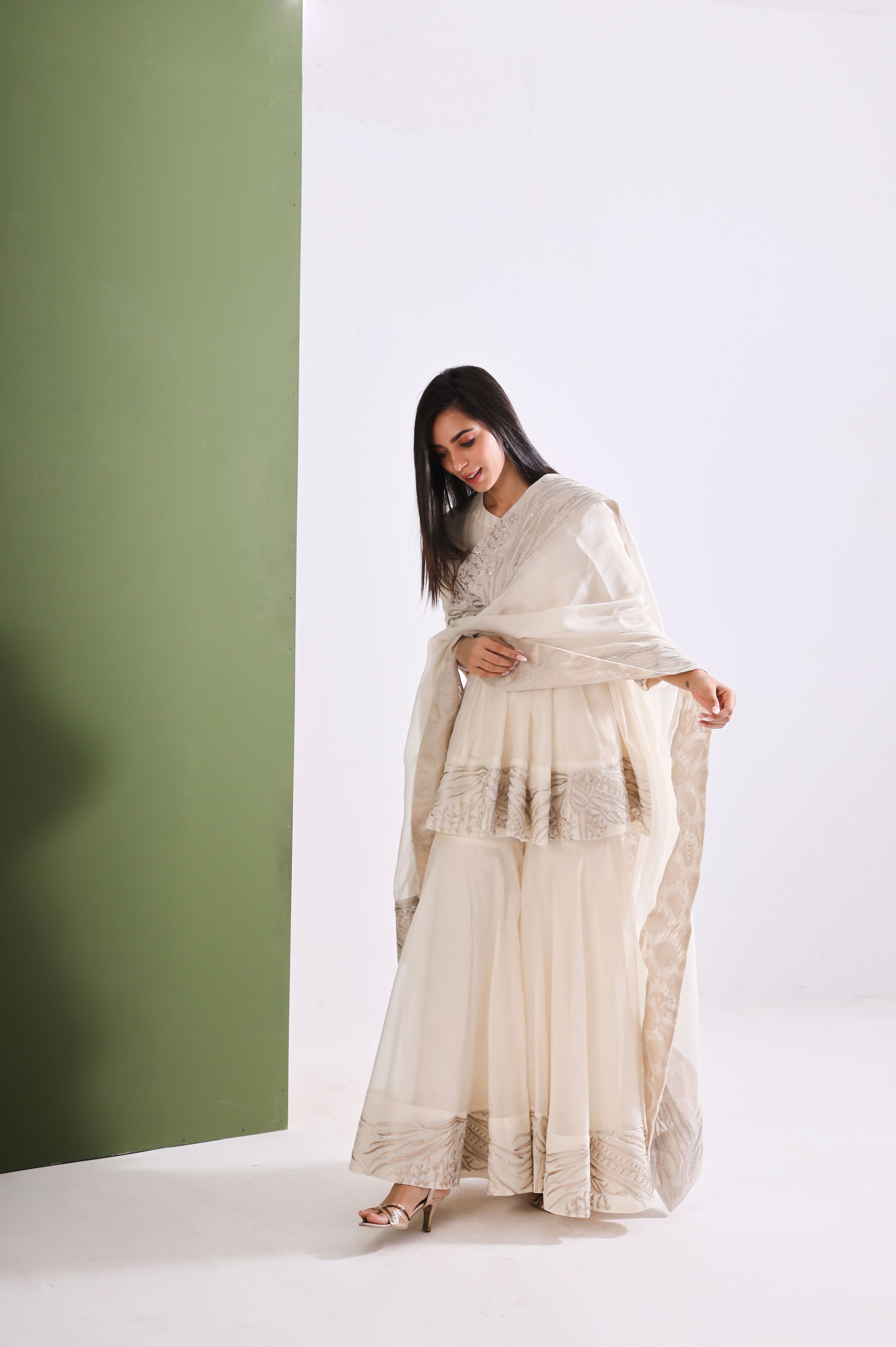 Off White Chanderi Gharara Set