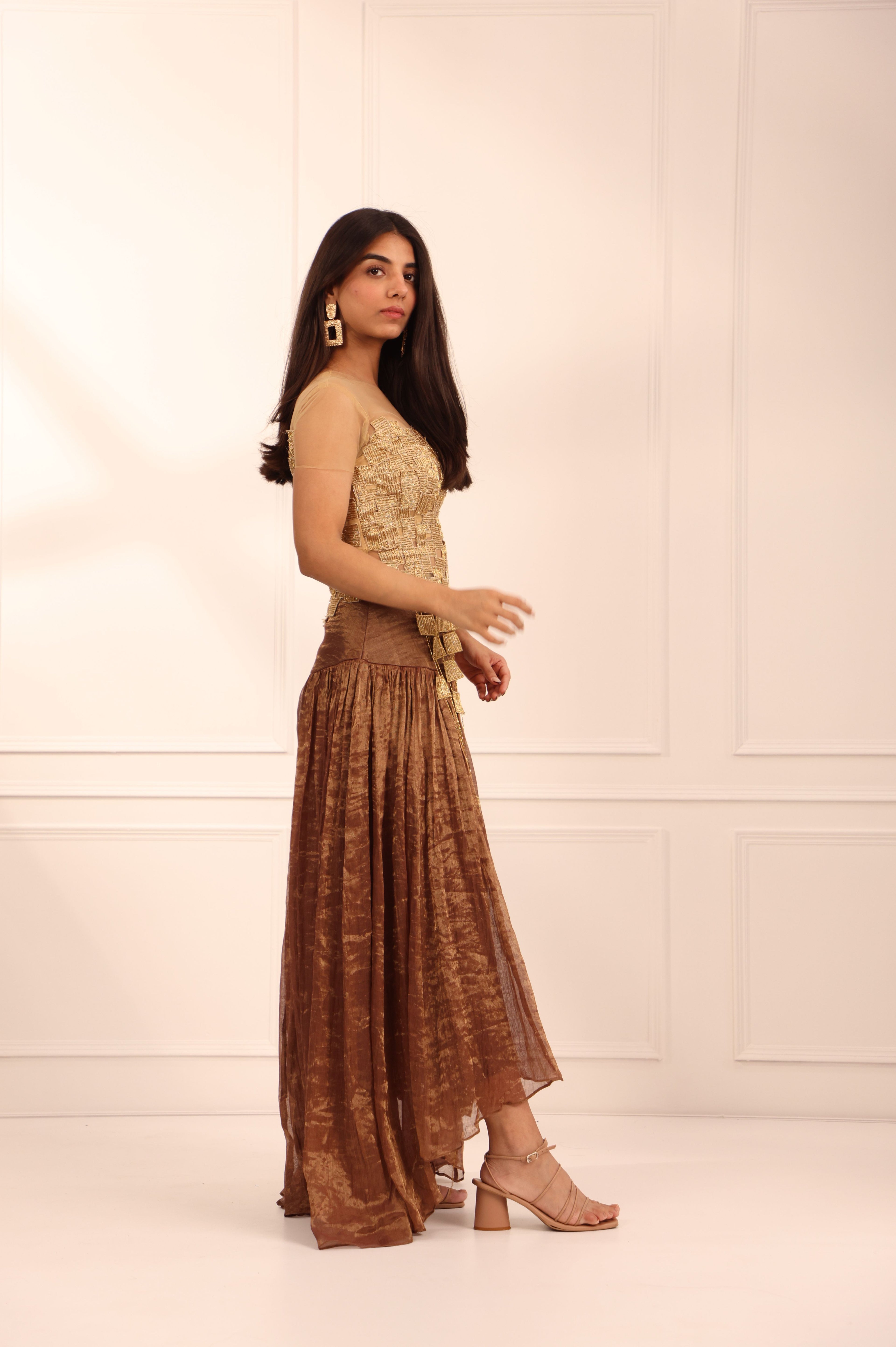 Gold Bronze Tissue Skirt Set
