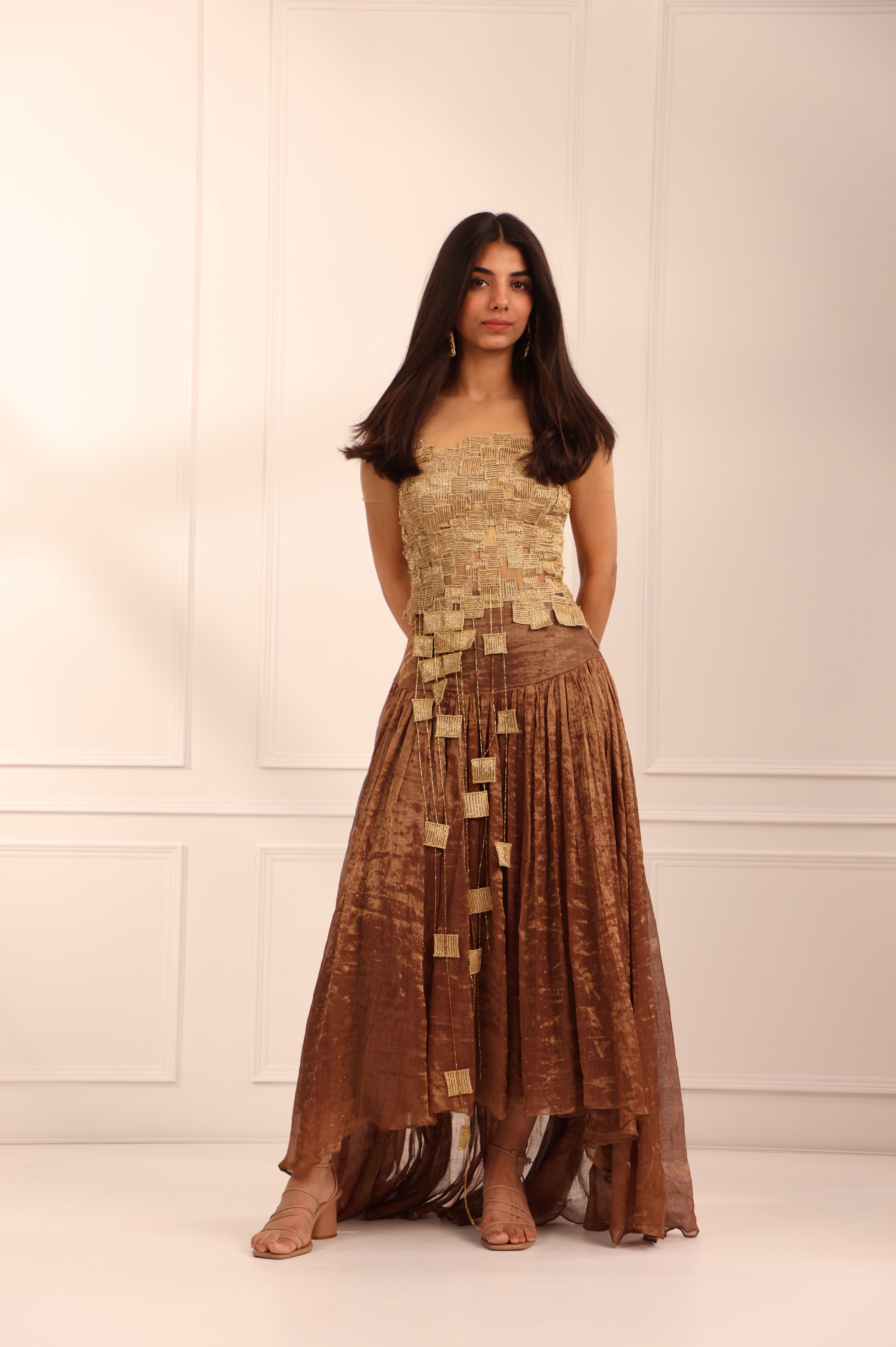 Gold Bronze Tissue Skirt Set