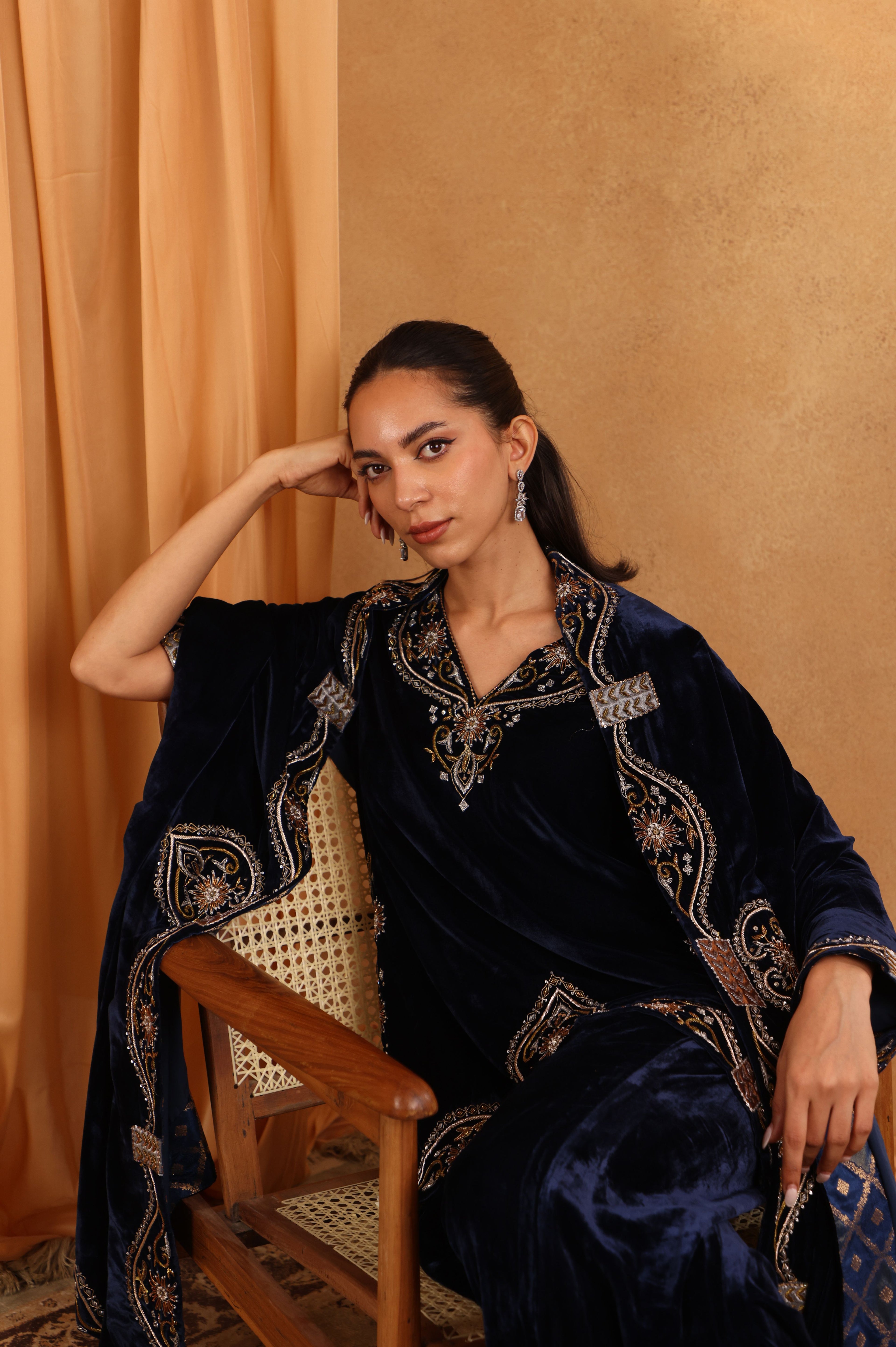 Purple Velvet Indo-Western Set