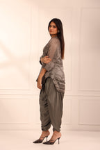 Grey Tissue Chanderi Asymmetric Set