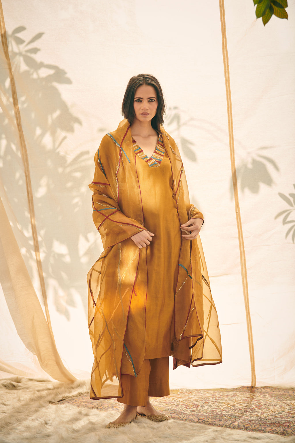 Mustard Chanderi Suit Set
