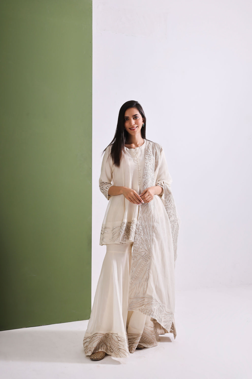 Off White Chanderi Gharara Set