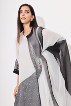 ORGANZA BLACK & WHITE  SUIT WITH PATCH WORK
