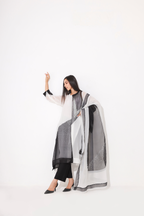 ORGANZA BLACK & WHITE  SUIT WITH PATCH WORK