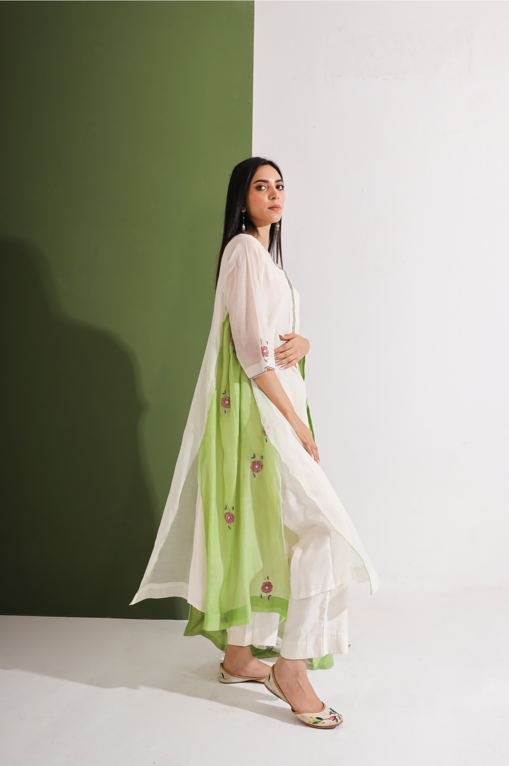 LIME GREEN CHANDERI SUIT WITH HAND EMBROIDERY