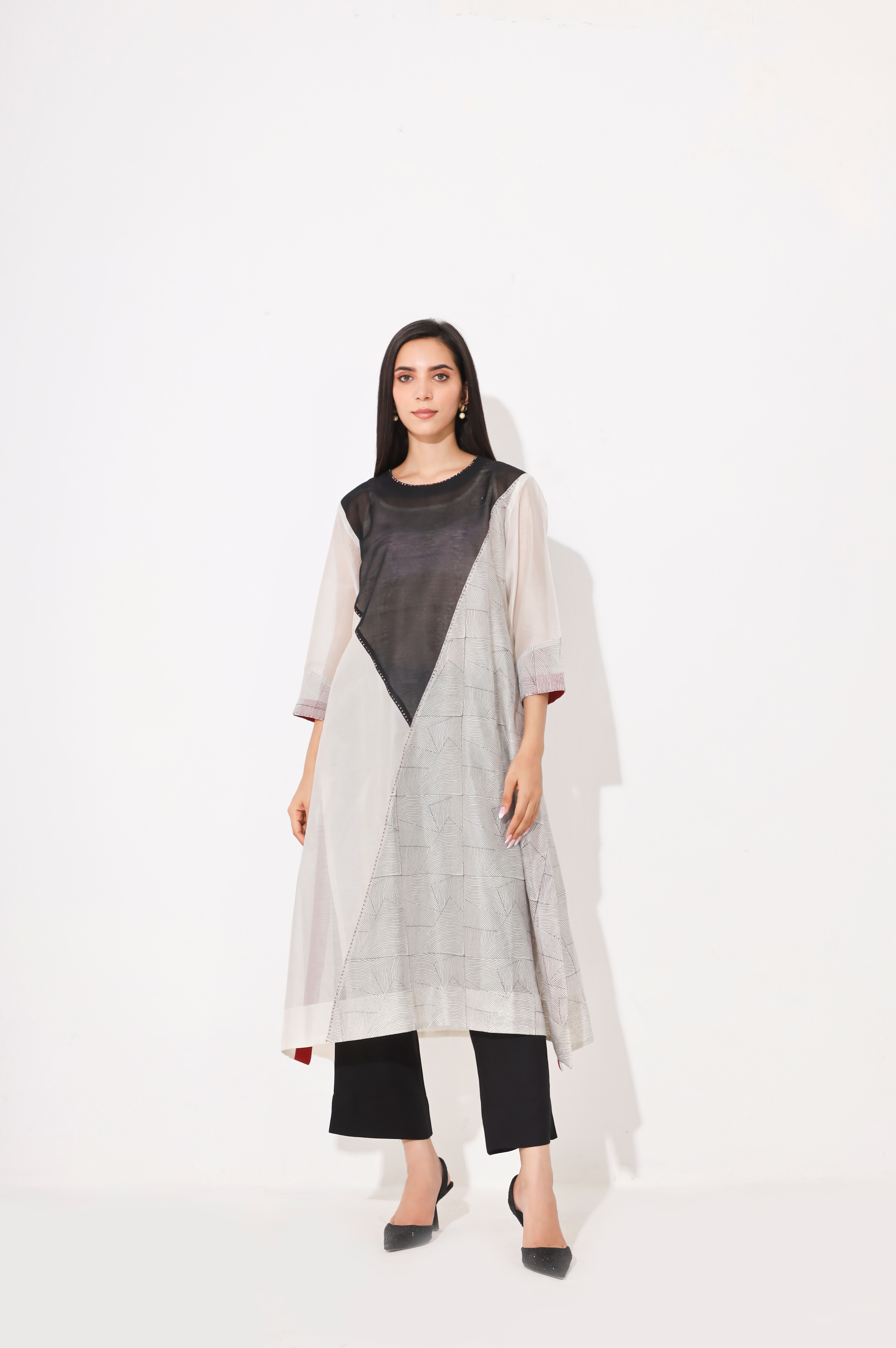 BLACK BLOCK PRINTING AND PATCH WORK KURTA SET