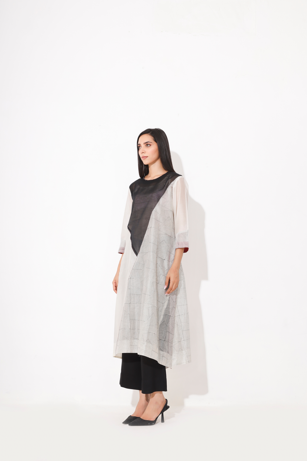 BLACK BLOCK PRINTING AND PATCH WORK KURTA SET