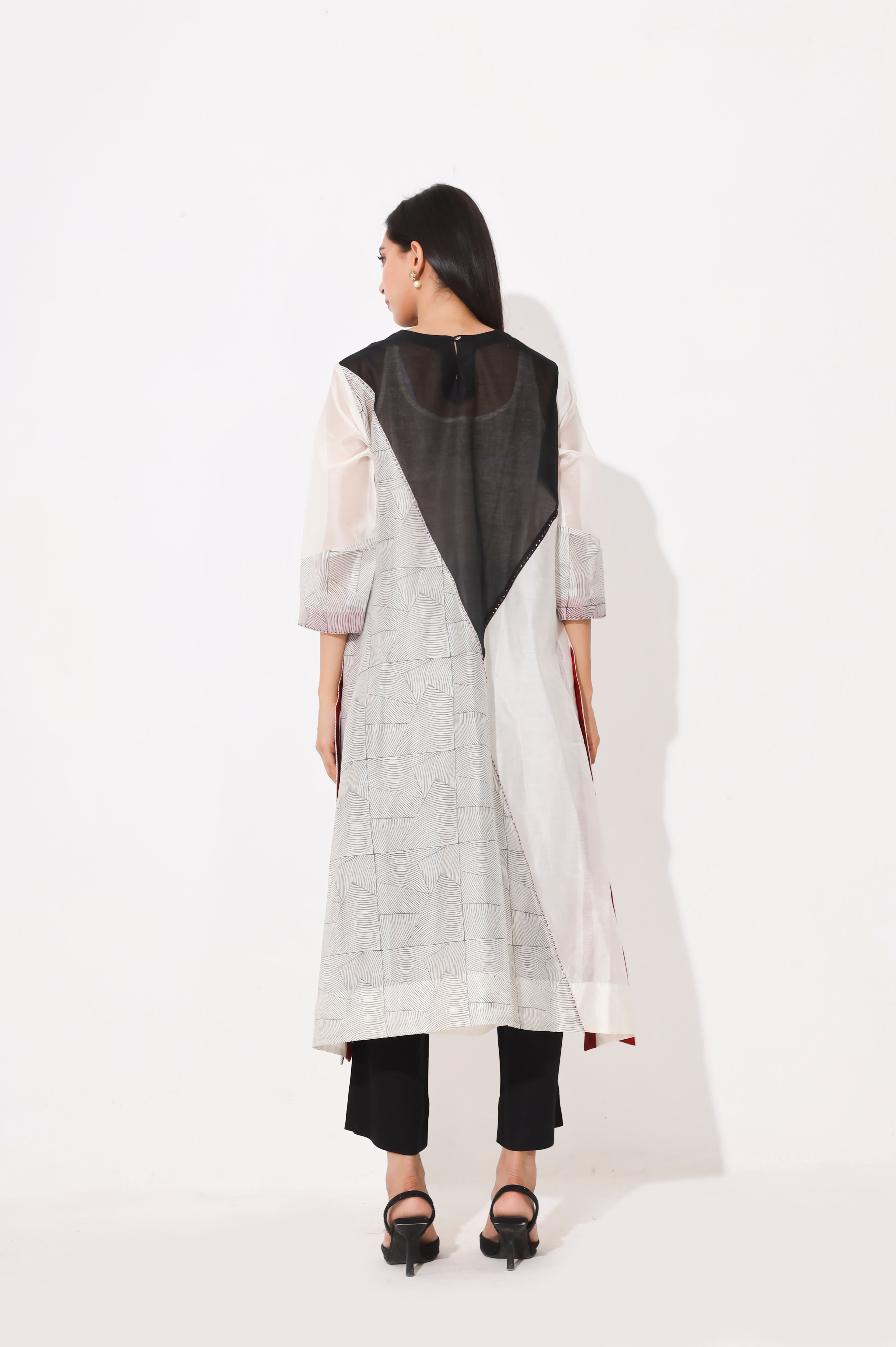 BLACK BLOCK PRINTING AND PATCH WORK KURTA SET