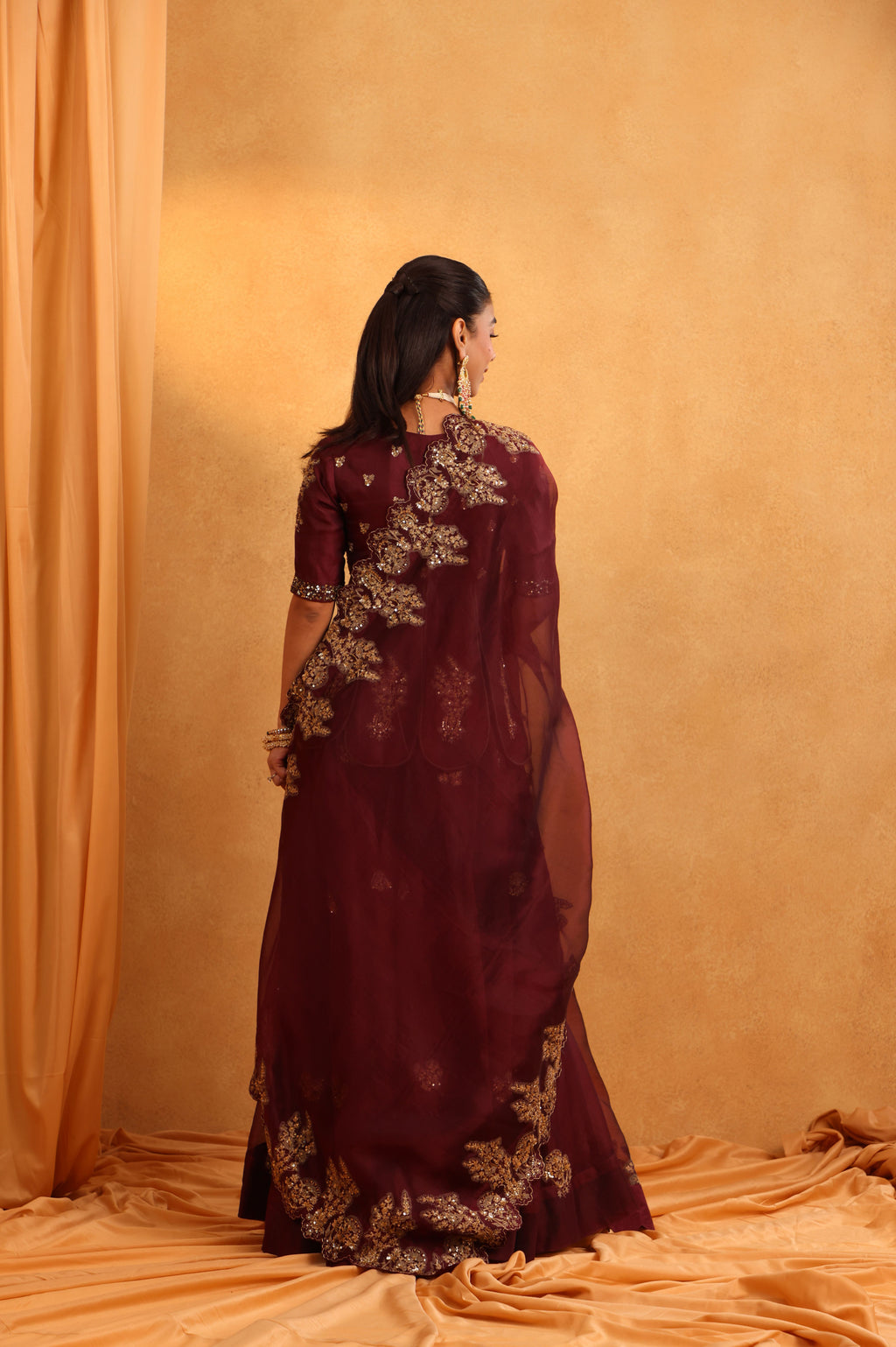 Maroon Organza Sharara Set