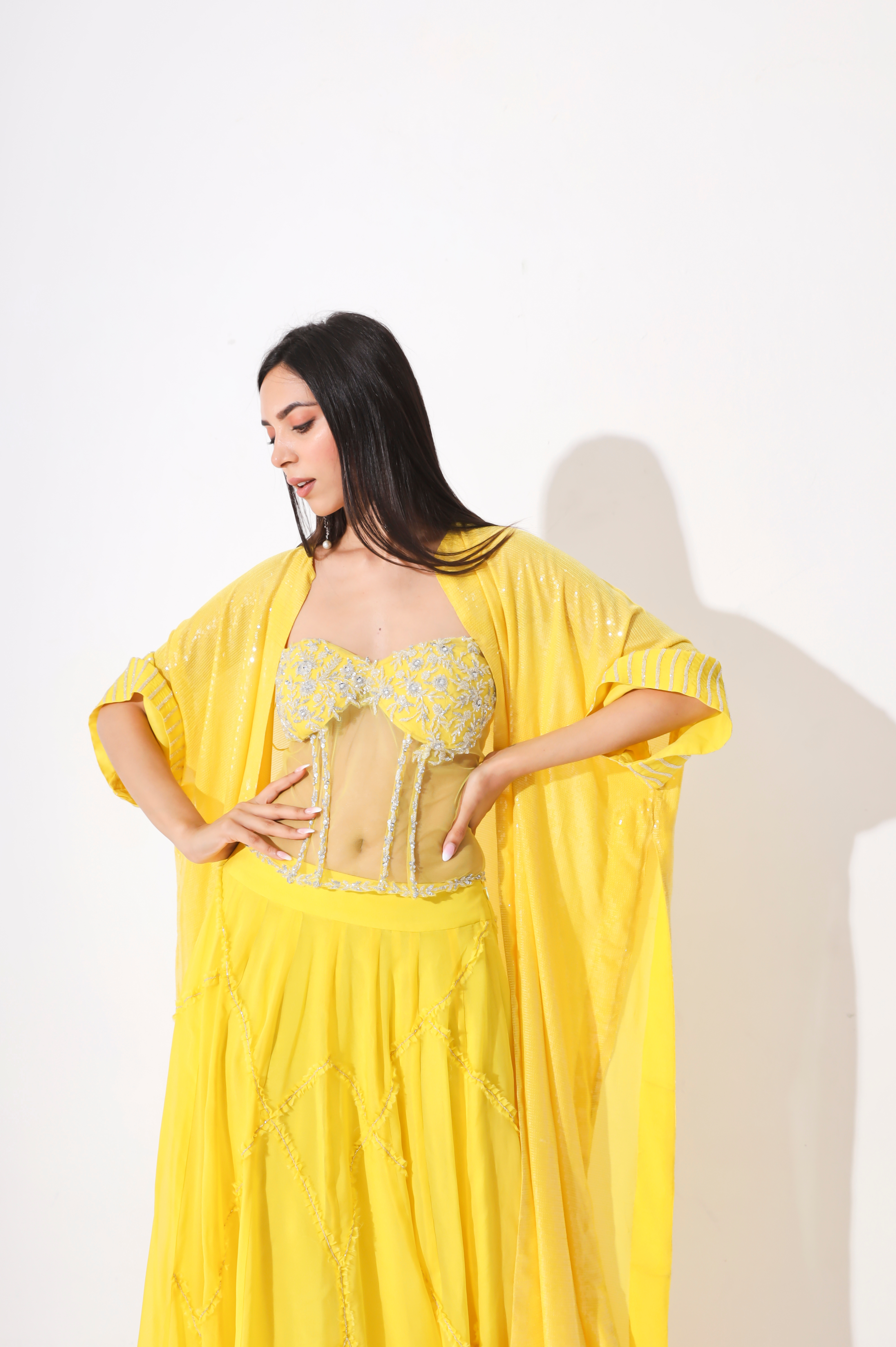 YELLOW LEHENGA WITH HAND EMBROIDERY DETAILING