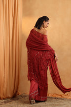 Rust Organza Saree with Embroidered Cape