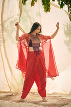 Red Purple Organza Cape Set