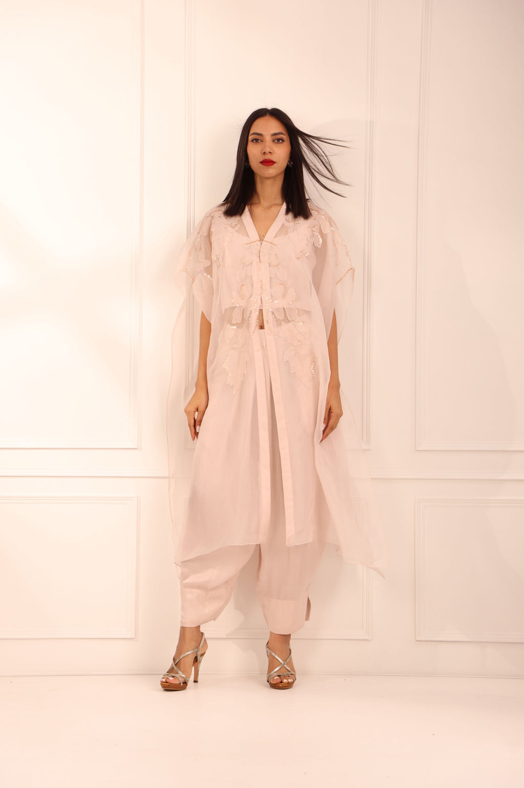 Powder Pink Organza Cape Set