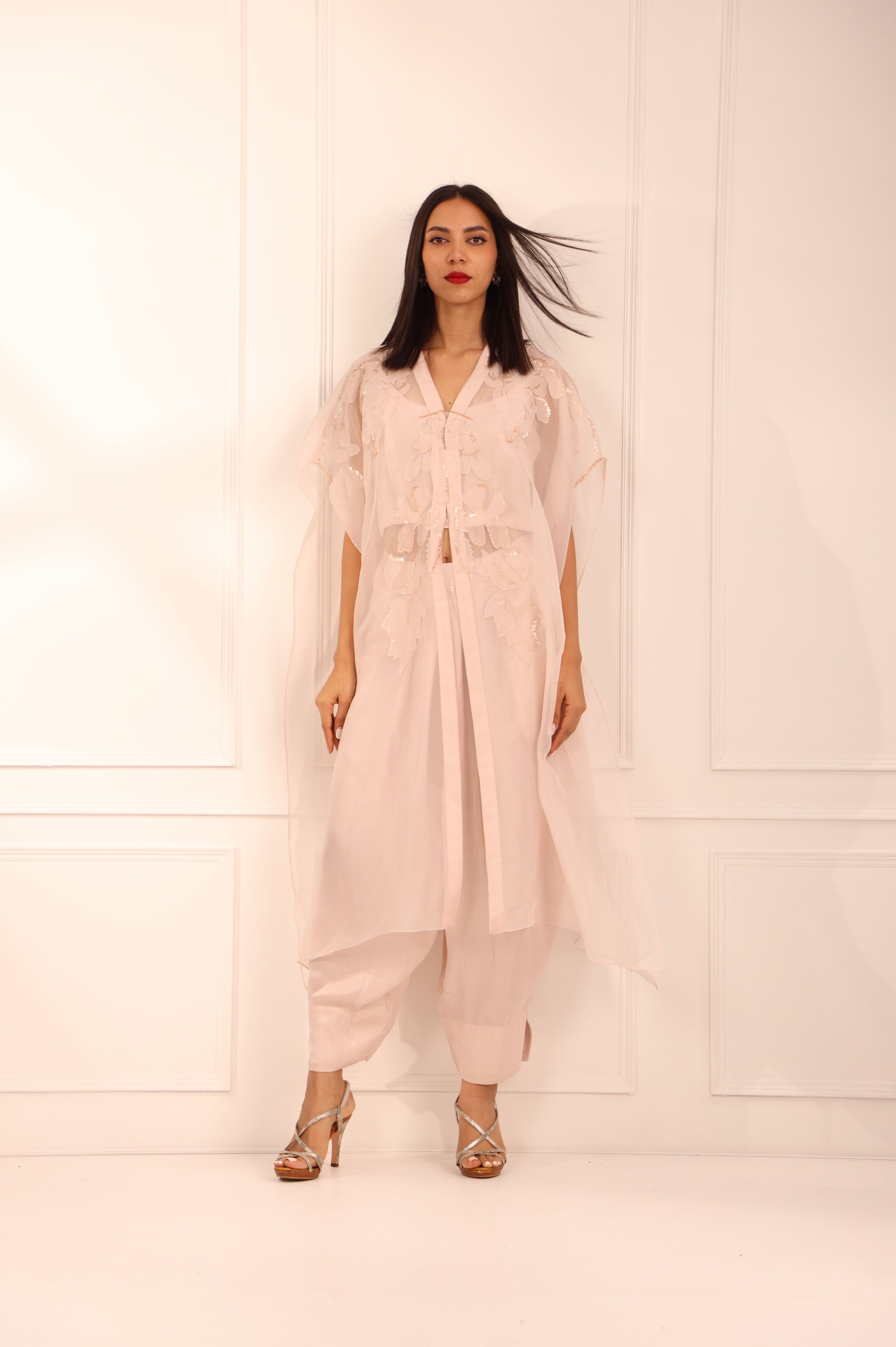 Powder Pink Organza Cape Set