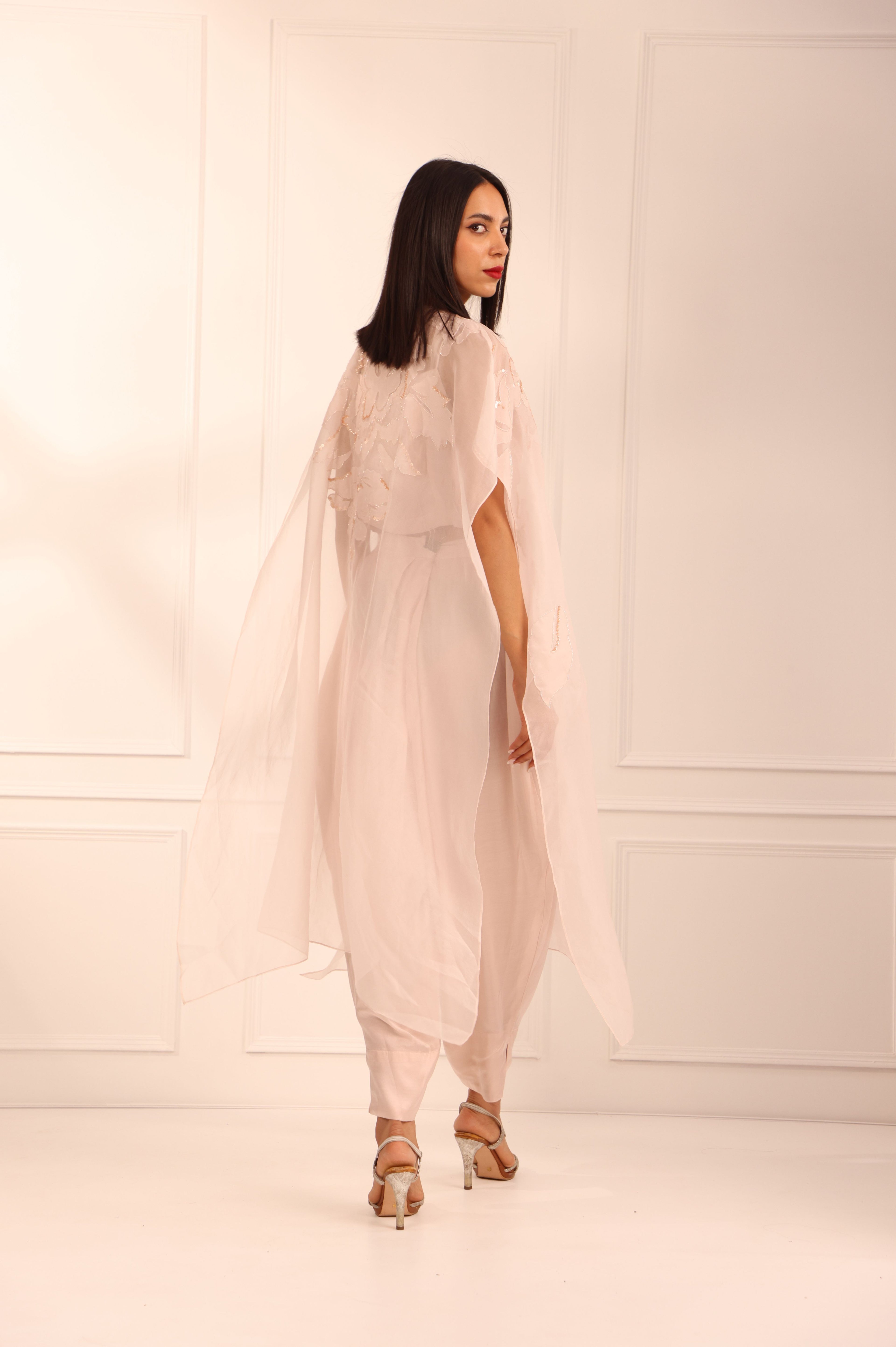 Powder Pink Organza Cape Set