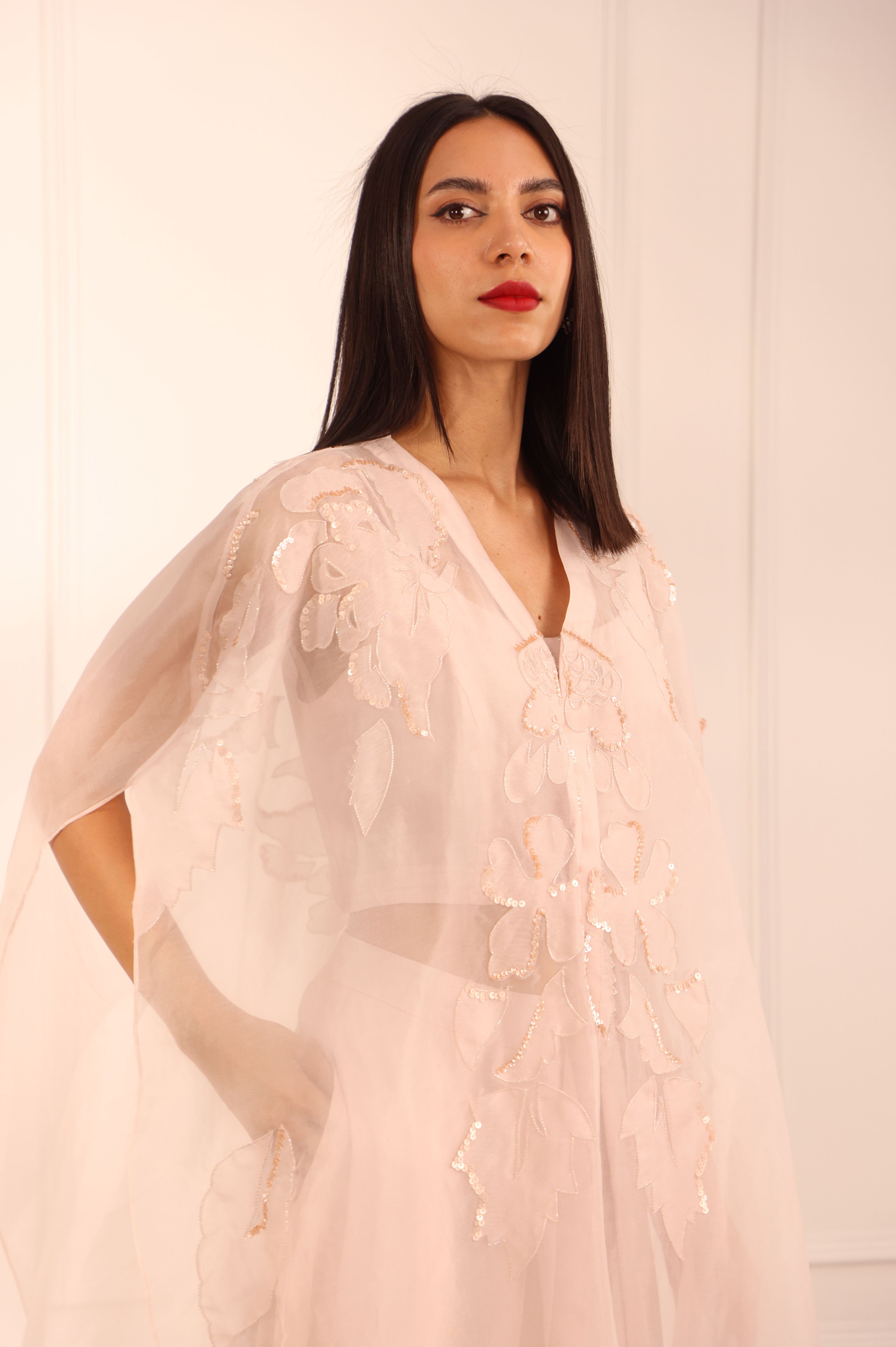 Powder Pink Organza Cape Set