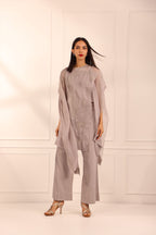 Mauve Grey Organza Cape Set