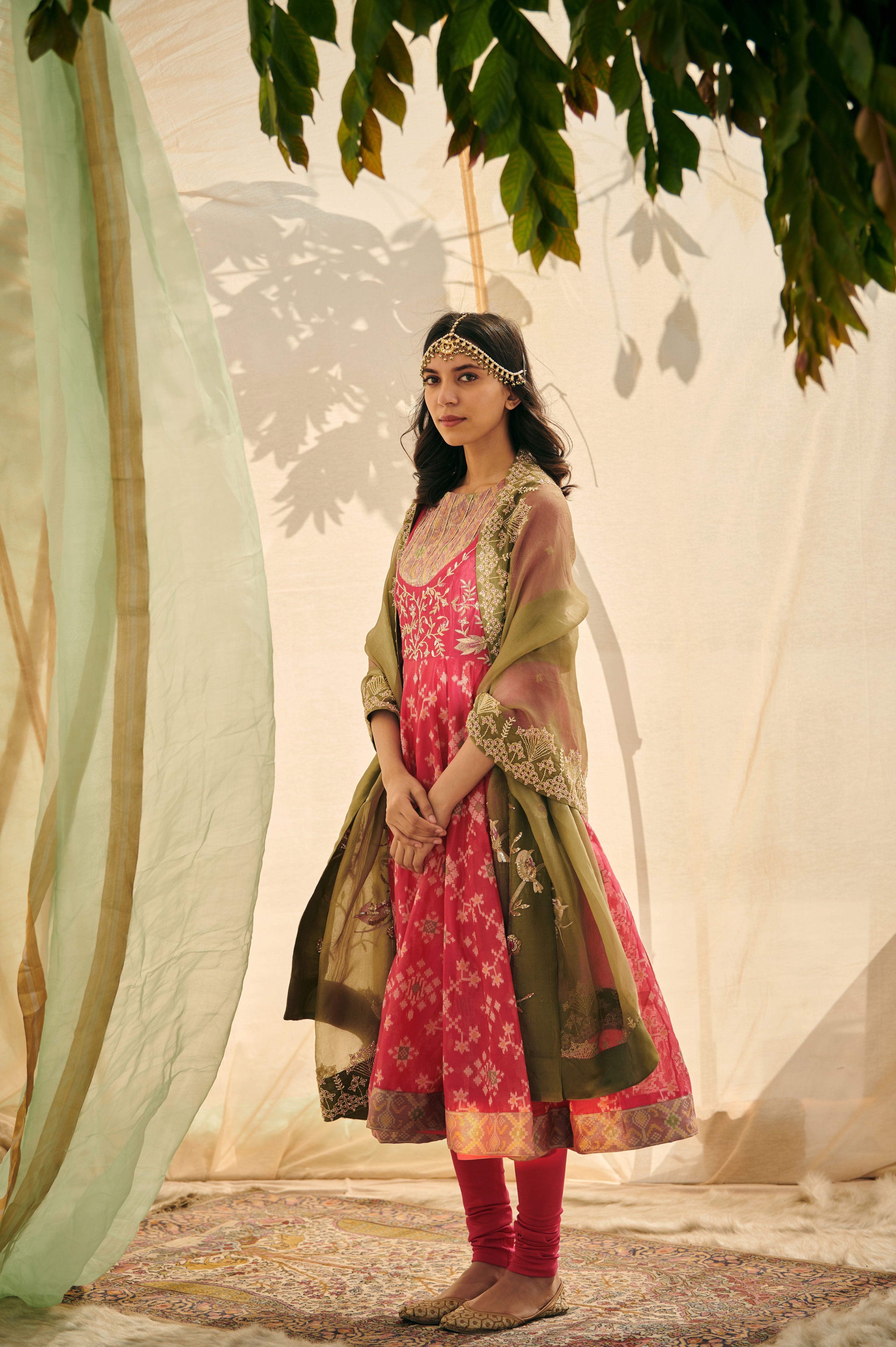Magenta Green Jamdani Anarkali Set