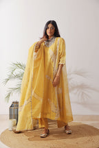 Yellow Beige Chanderi Kurta Set
