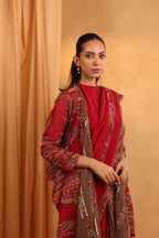 Watermelon Brown Indo-Western Saree Set
