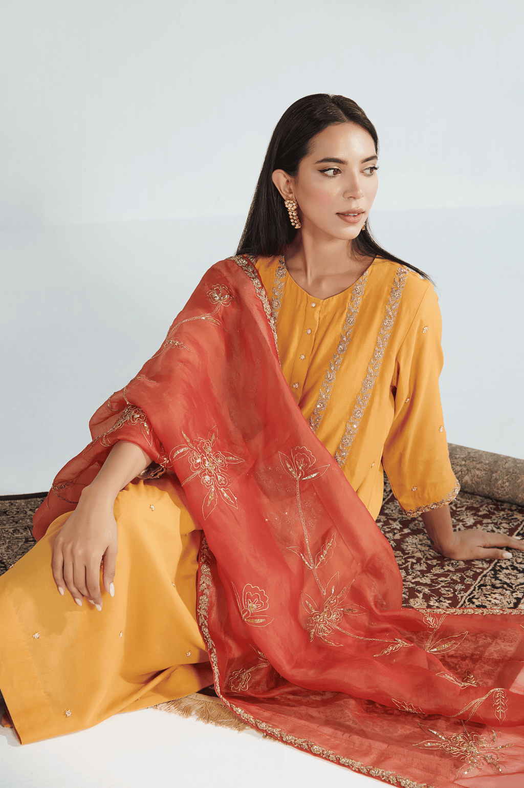 Mustard Bloom Embroidered Churidaar Set