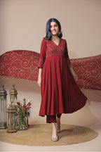Maroon Chanderi Anarkali Set