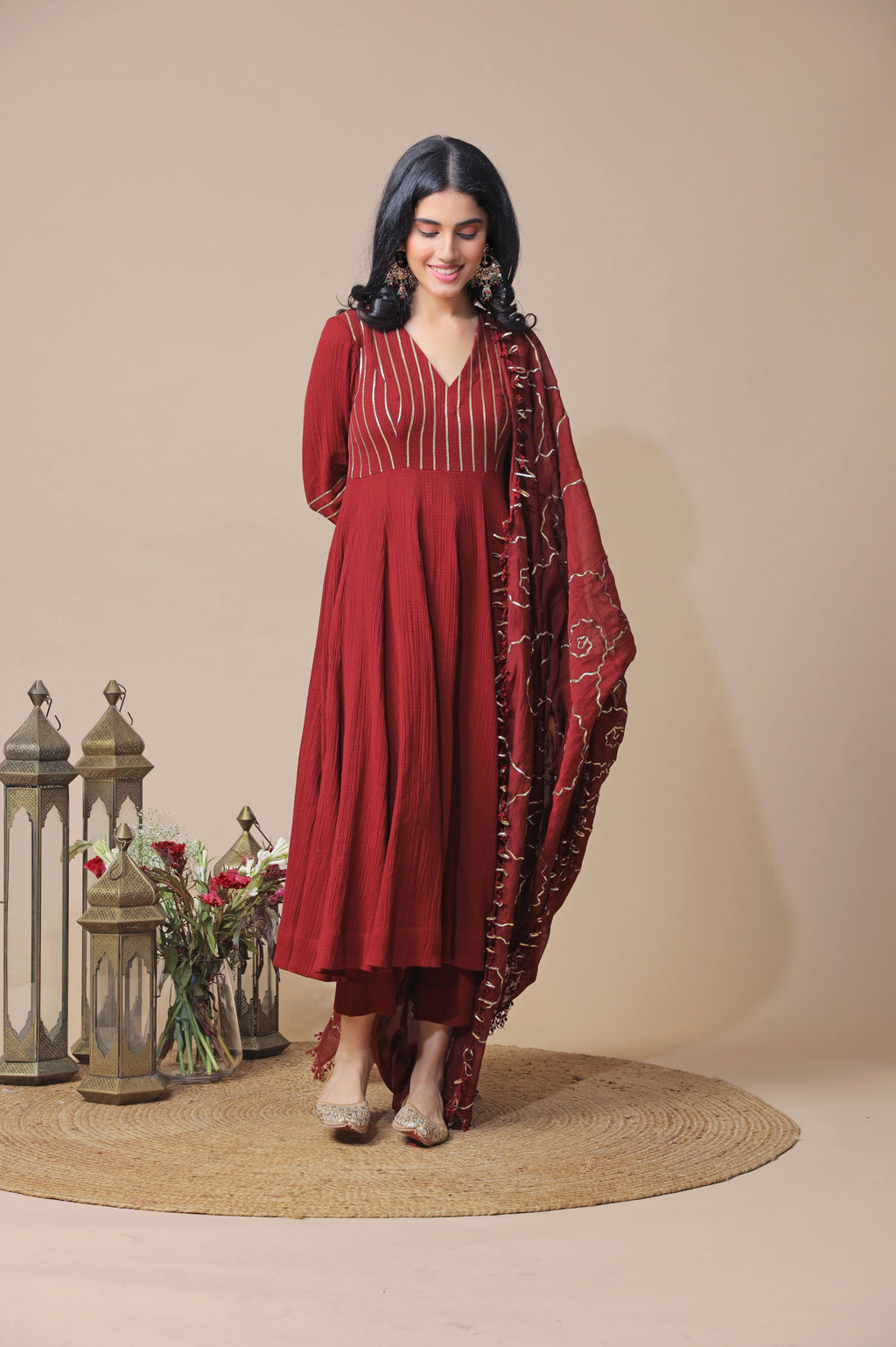 Maroon Chanderi Anarkali Set