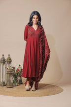 Maroon Chanderi Anarkali Set