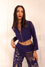 Cobalt Blue Silk Crop Top Set
