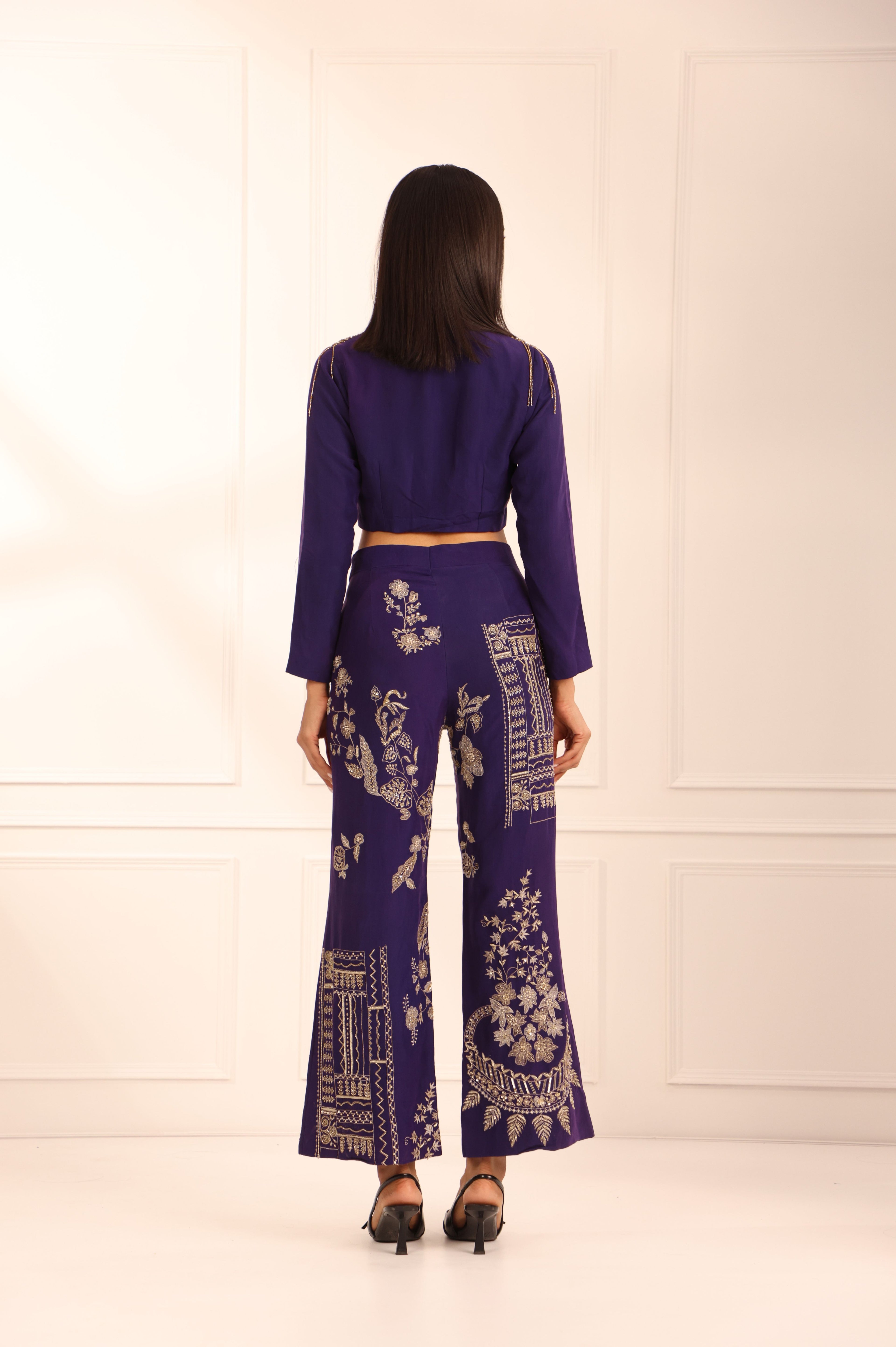 Cobalt Blue Silk Crop Top Set