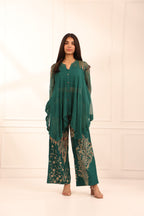 Dark Green Silk Crop Top Set