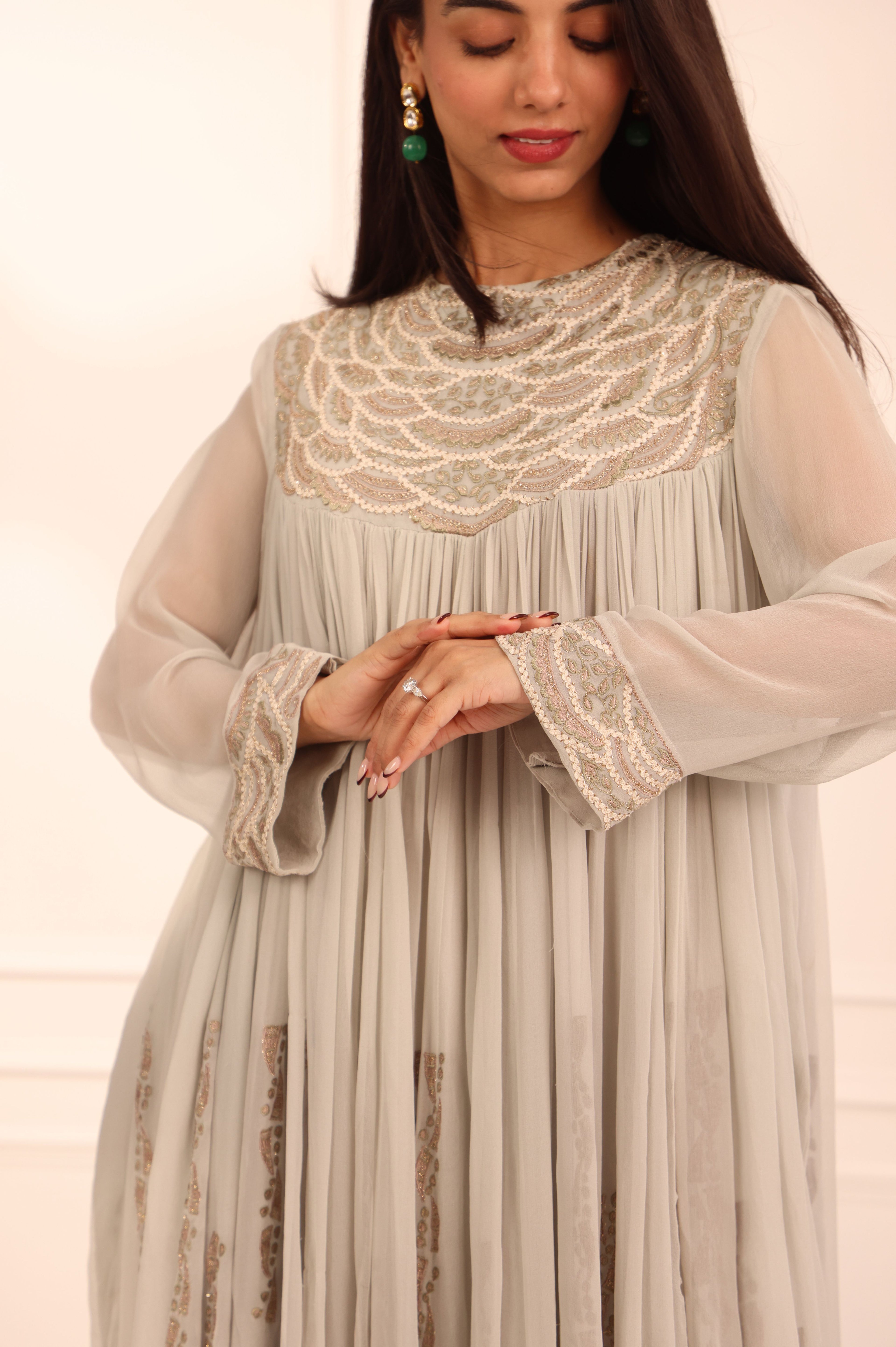 Grey Georgette Short Shirt & Dhoti Set