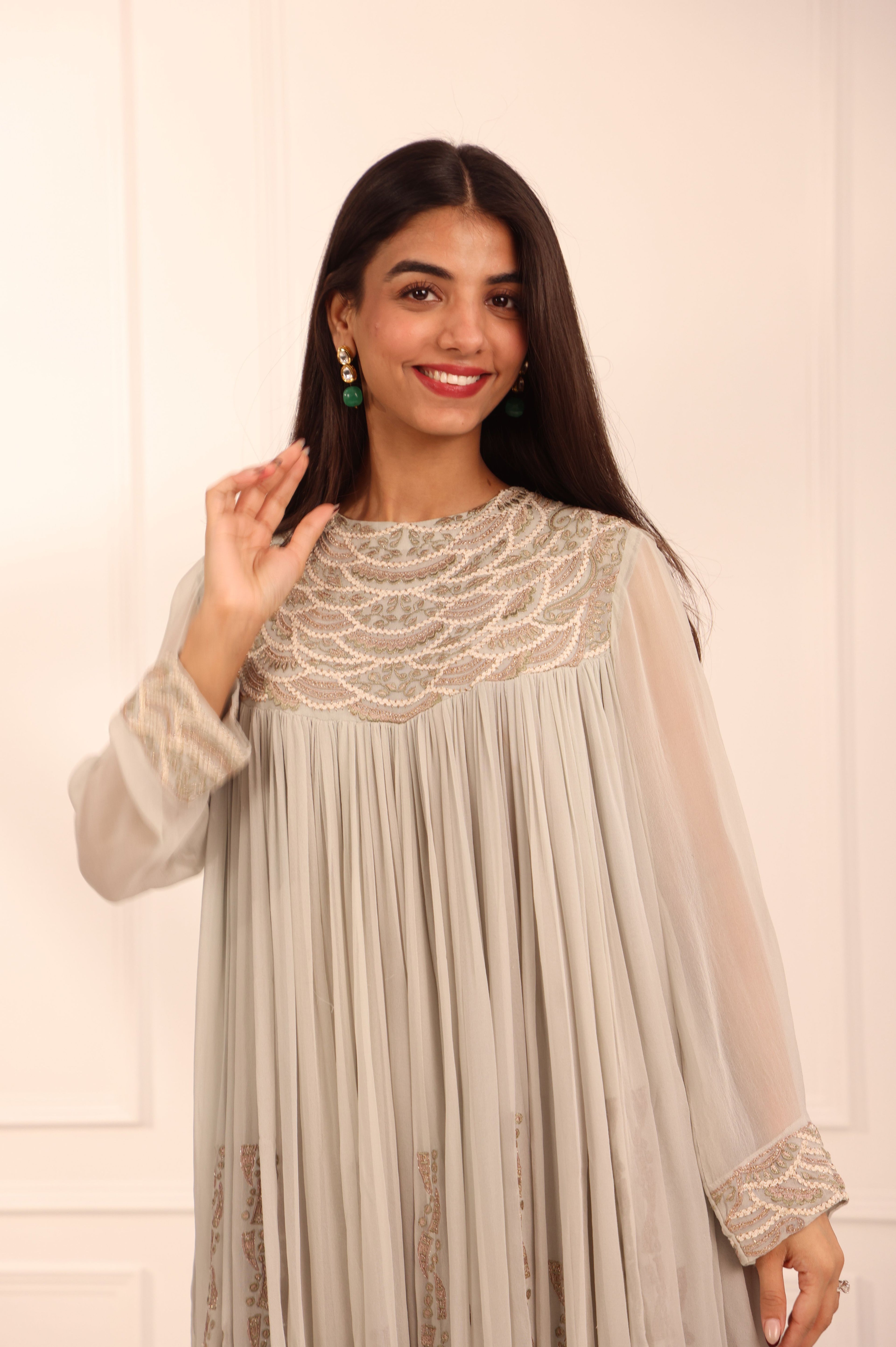 Grey Georgette Short Shirt & Dhoti Set