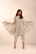 Grey Georgette Short Shirt & Dhoti Set