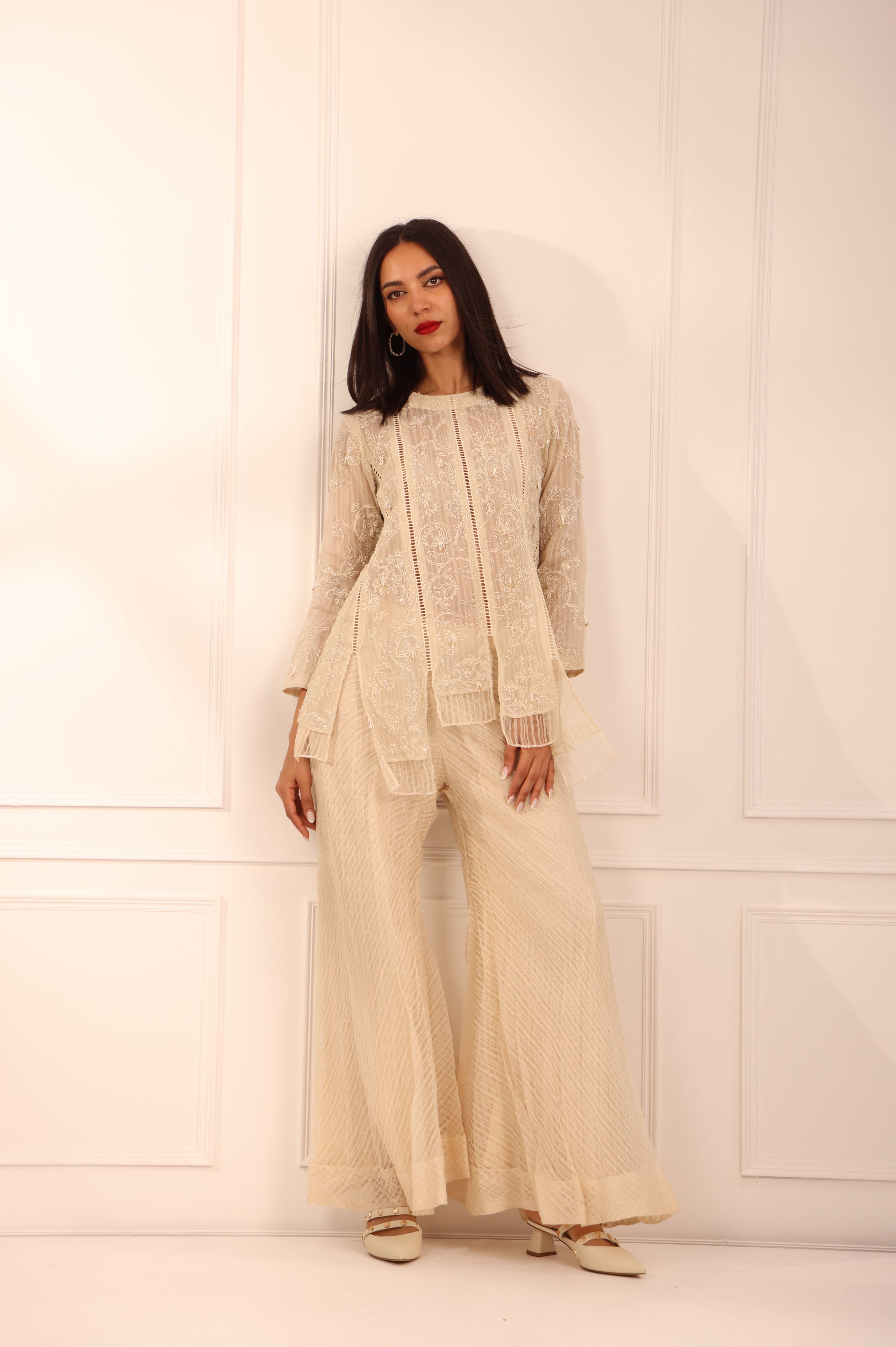 Off White Organza Sharara Set