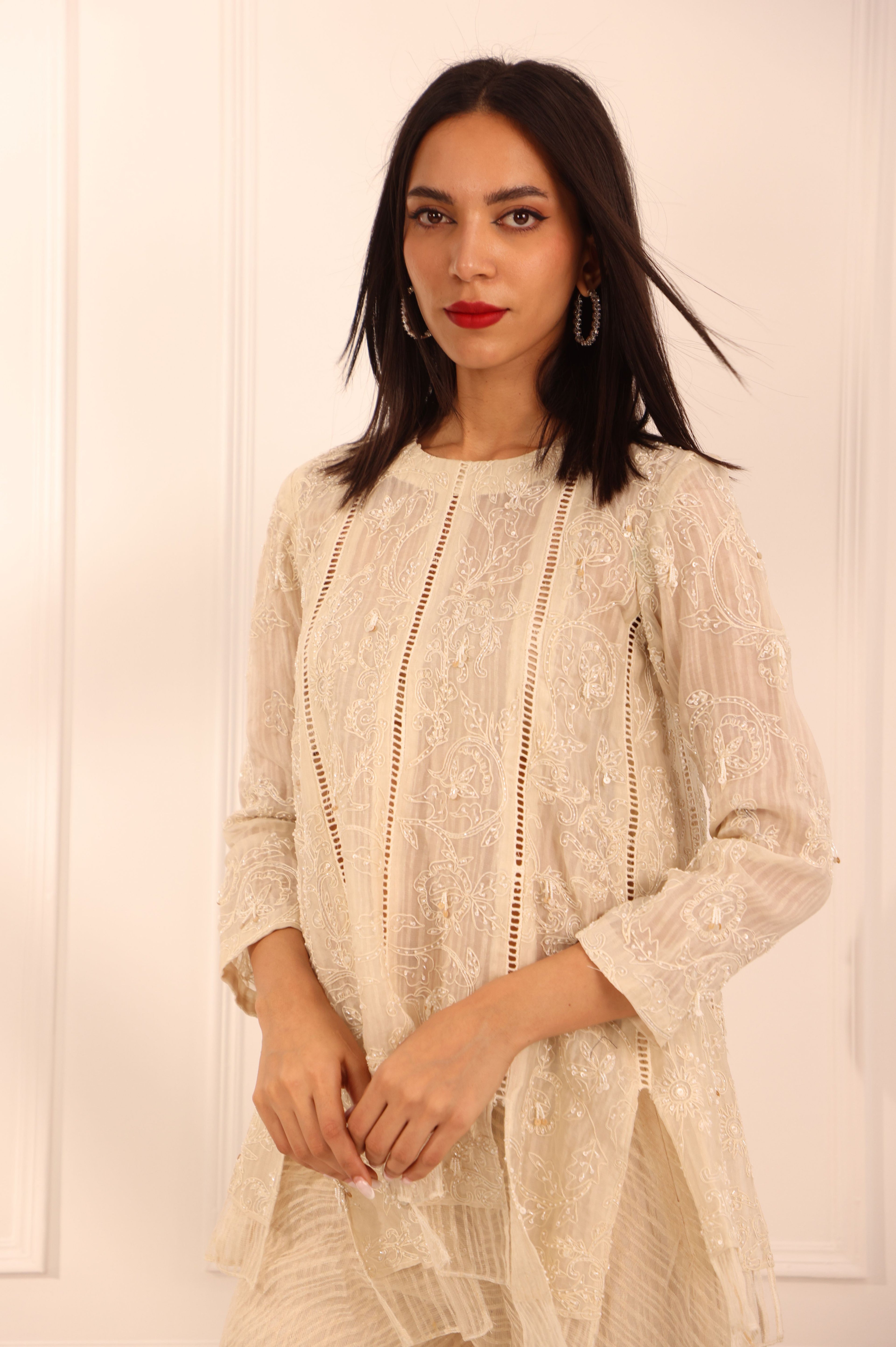 Off White Organza Sharara Set