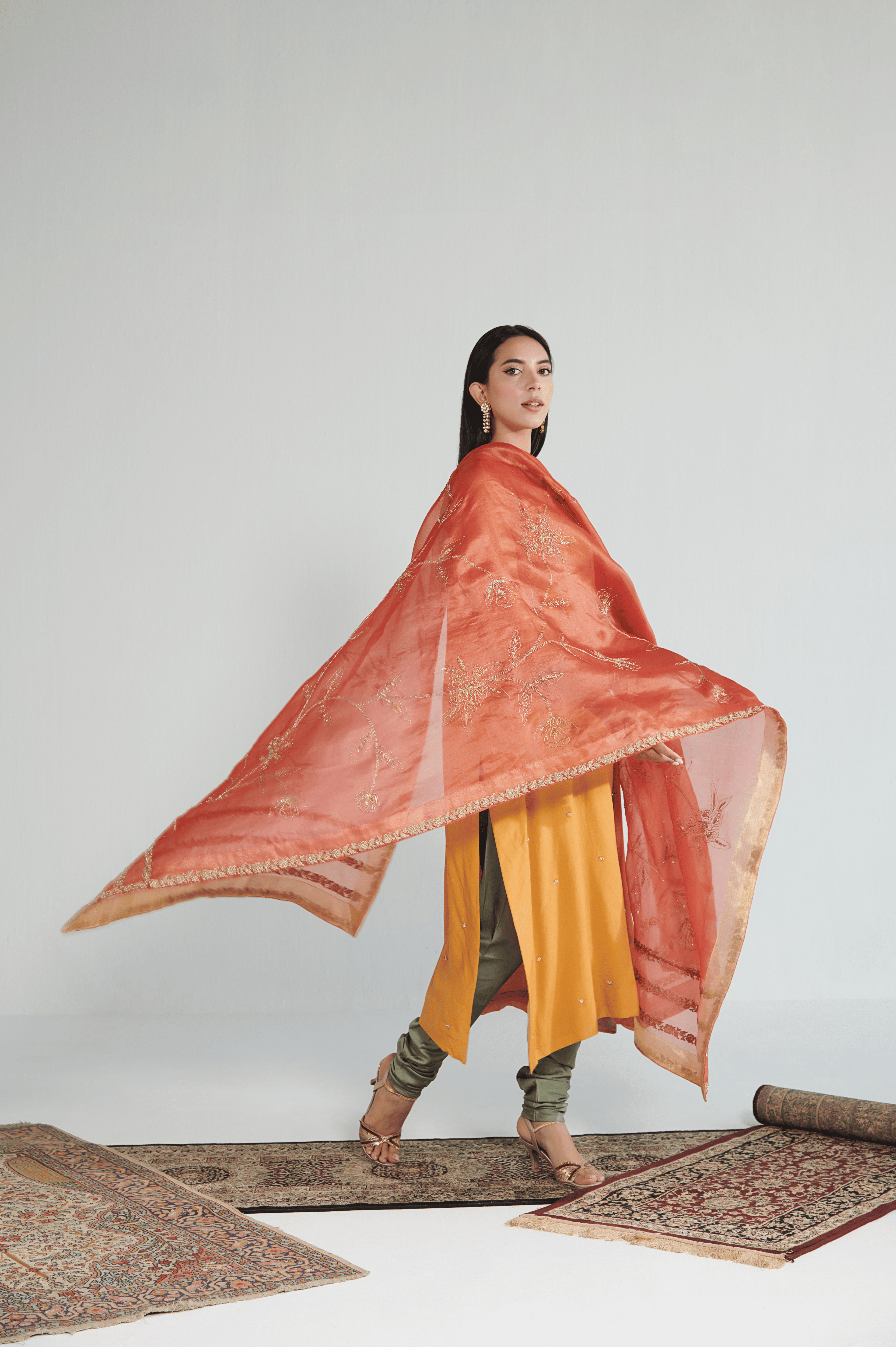 Mustard Bloom Embroidered Churidaar Set