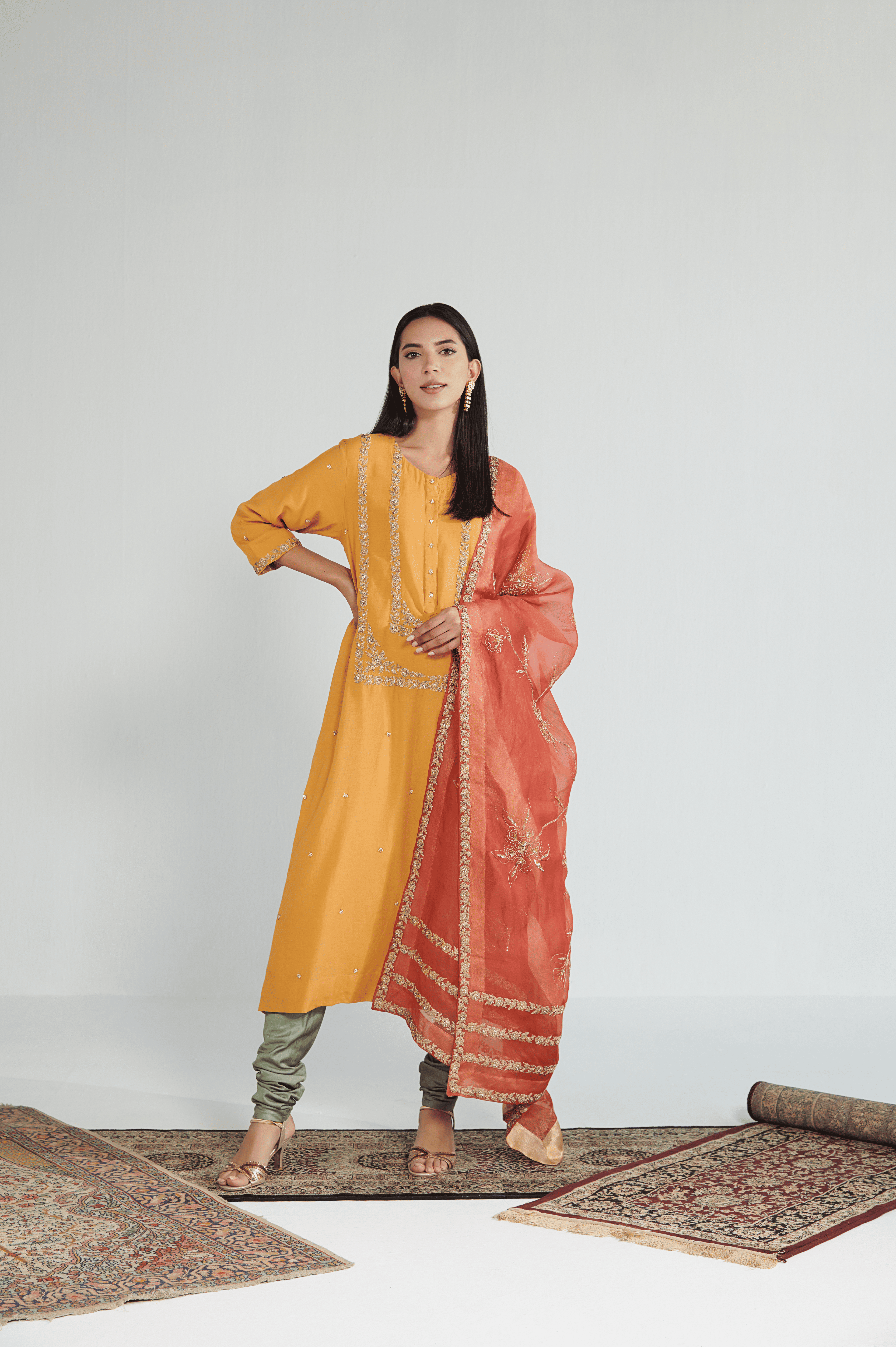 Mustard Bloom Embroidered Churidaar Set